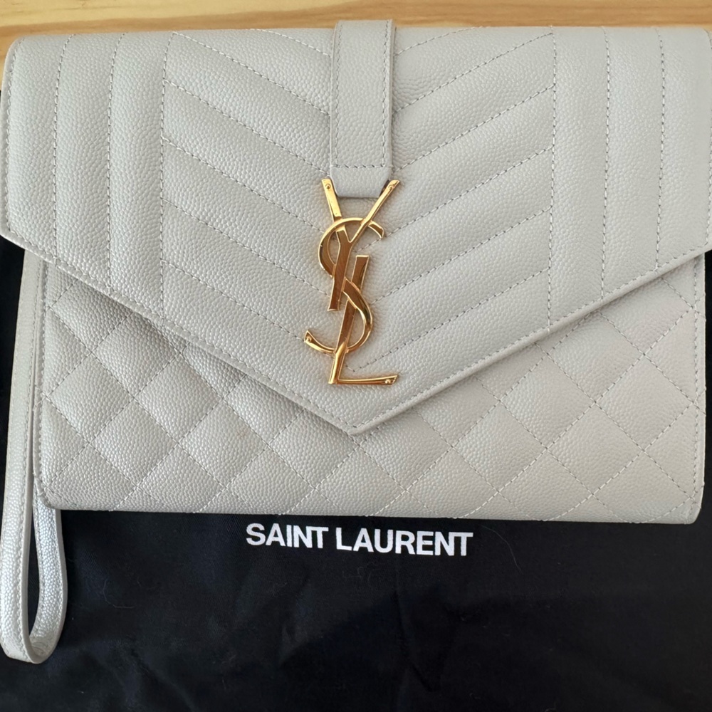 Saint Laurent white envelope pouch wristlet